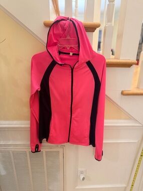 Women’s Size Large "Docefit" Hot Pink Hooded Utility Jacket w/ Black Panels GUC